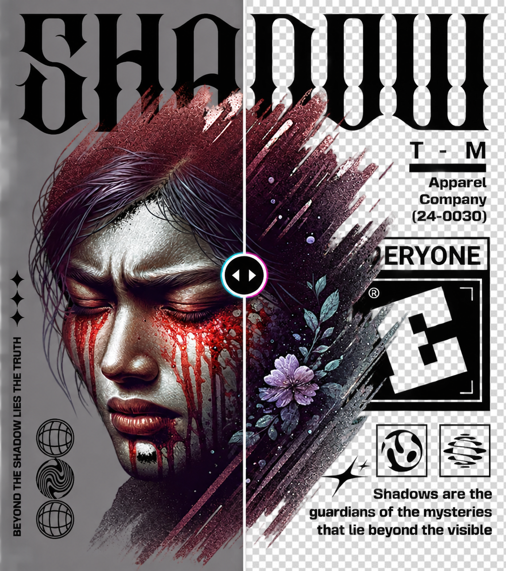 Shadow poster comparing the original gray background with the background removed