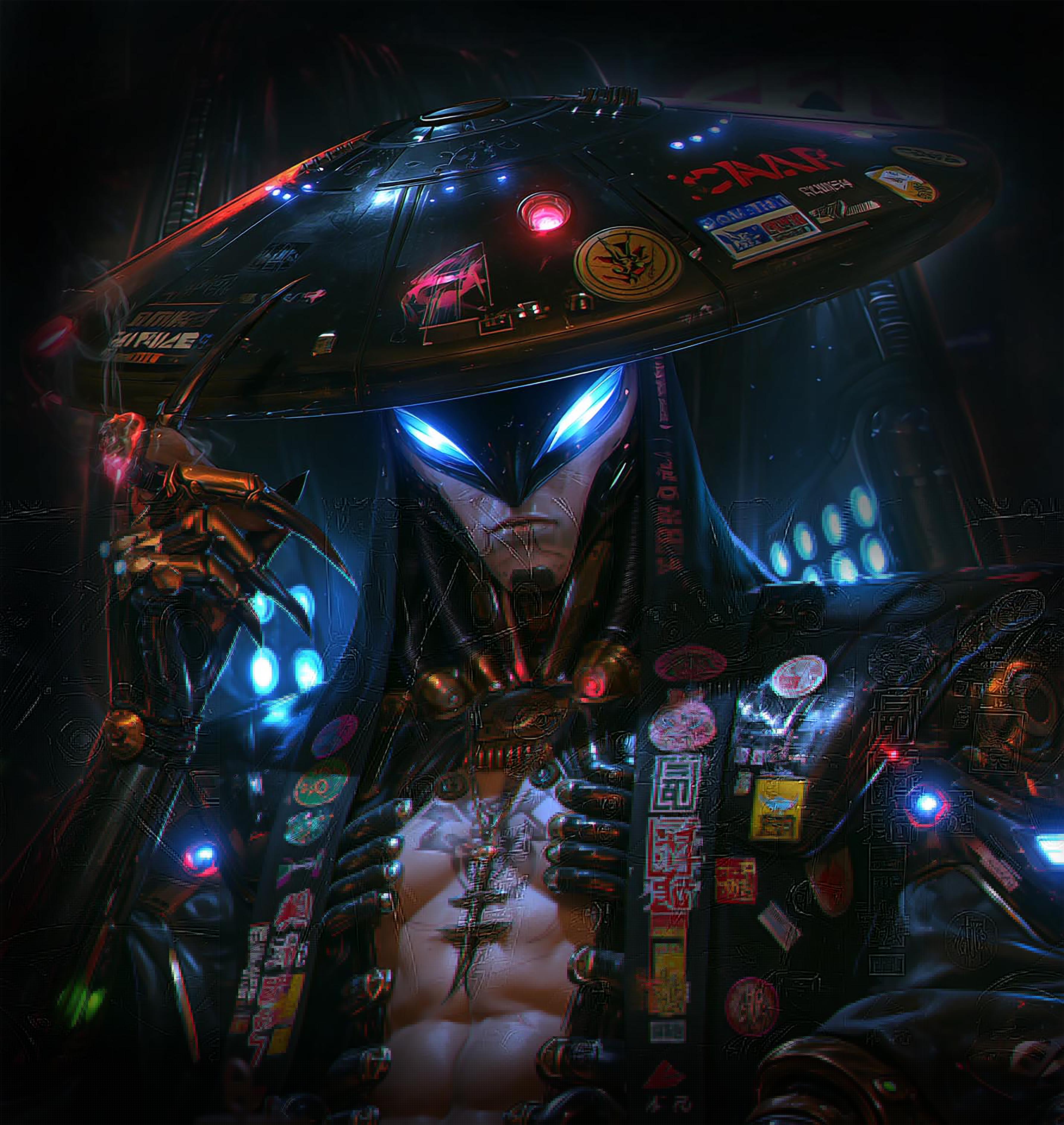 Original alien artwork with glowing eyes